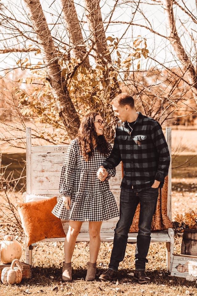 Fall Engagement Photo Outfit with Black and White Dress