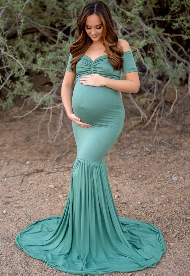 Fall Green Maternity Photoshoot Dresses in Mermaid Style