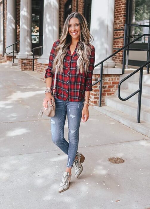 Cute Fall Outfit with Snakeskin Booties