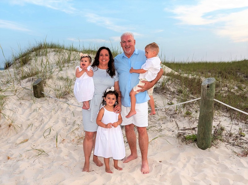 Family Beach Photo Outfits with White and Light Blue