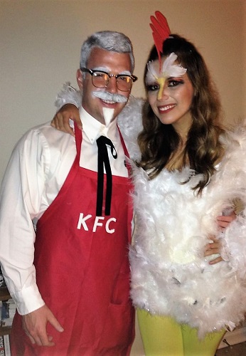 Easy DIY Couples Halloween Costumes Colonel Sanders and Kentucky Fried Chicken