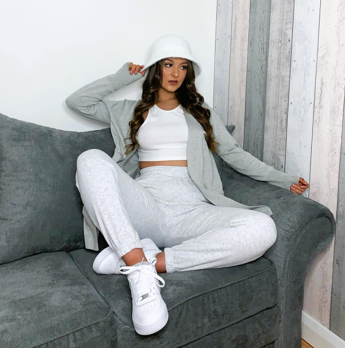 Fuzzy Bucket Hat Outfit with Loungewear