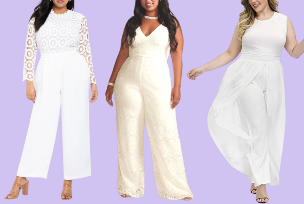 Plus Size White Jumpsuits for Rehearsal Dinner, Bride, Bridal Shower, and Weddings