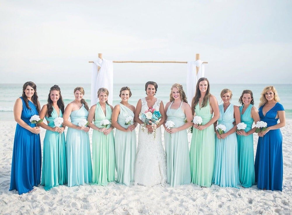 Turquoise and Light Blue Best Colors for Bridesmaid Beach Wedding Dresses 
