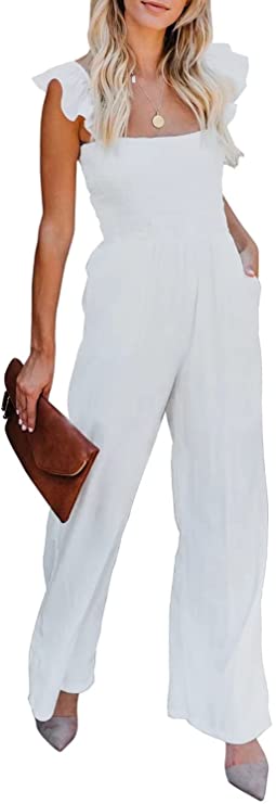 White Jumpsuit with Ruffles for Rehearsal Dinner Under $50