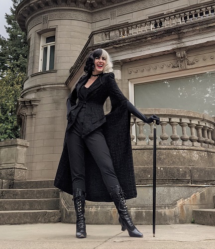 Cruella De Vil Black Jumpsuit and Black Cape Costume