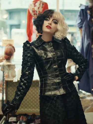 Cruella Emma Stone Black Leather Jacket Dress Costume for Adults