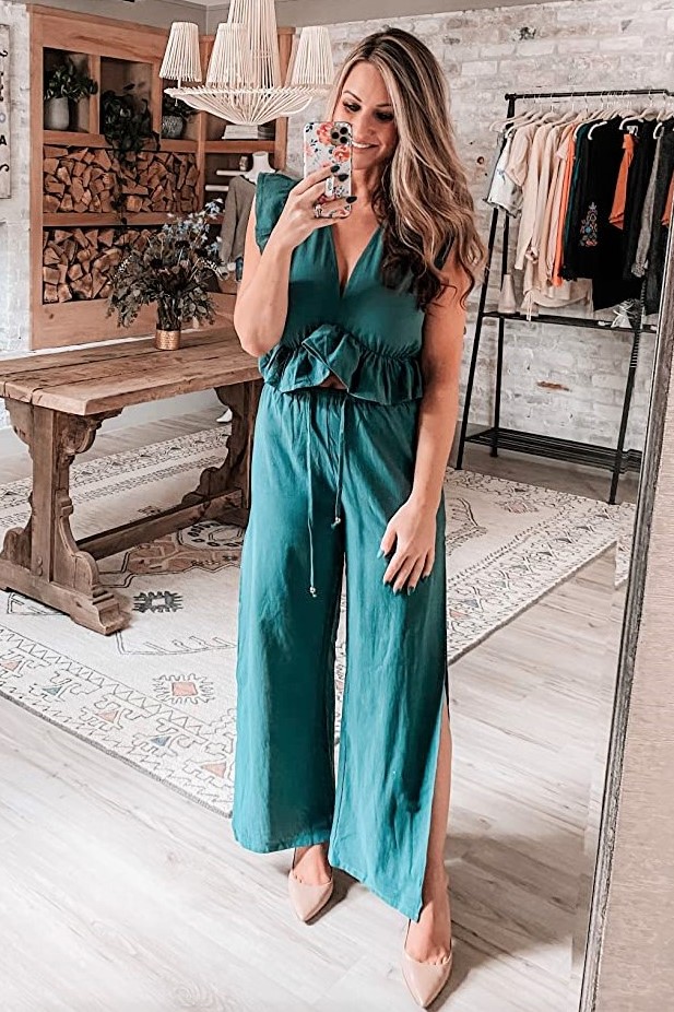Cute Two Piece Summer Pants Set in Teal Blue on Amazon