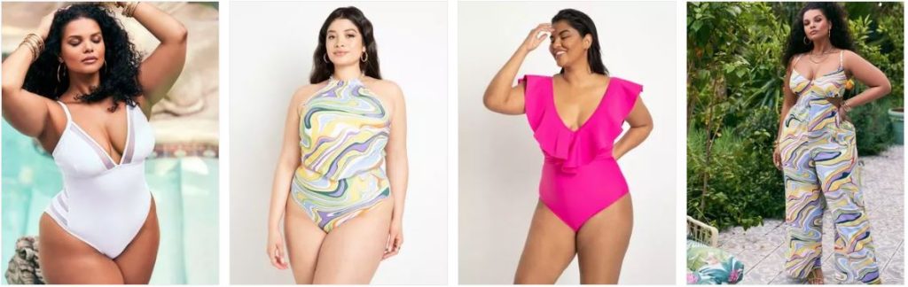 Eloquii Colorful Plus Size One Piece Swimsuits and Cover Ups