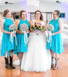 Teal Turquoise Bridesmaid Dresses with Cowboy Boots