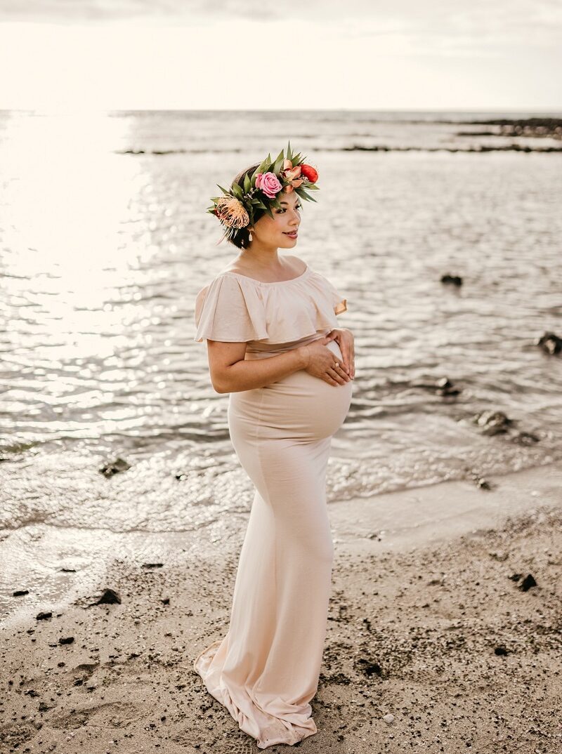 Beige Maternity Beach Photoshoot Dress