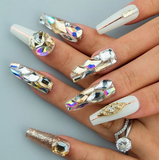 Coffin Nails with Rhinestones and Glitter