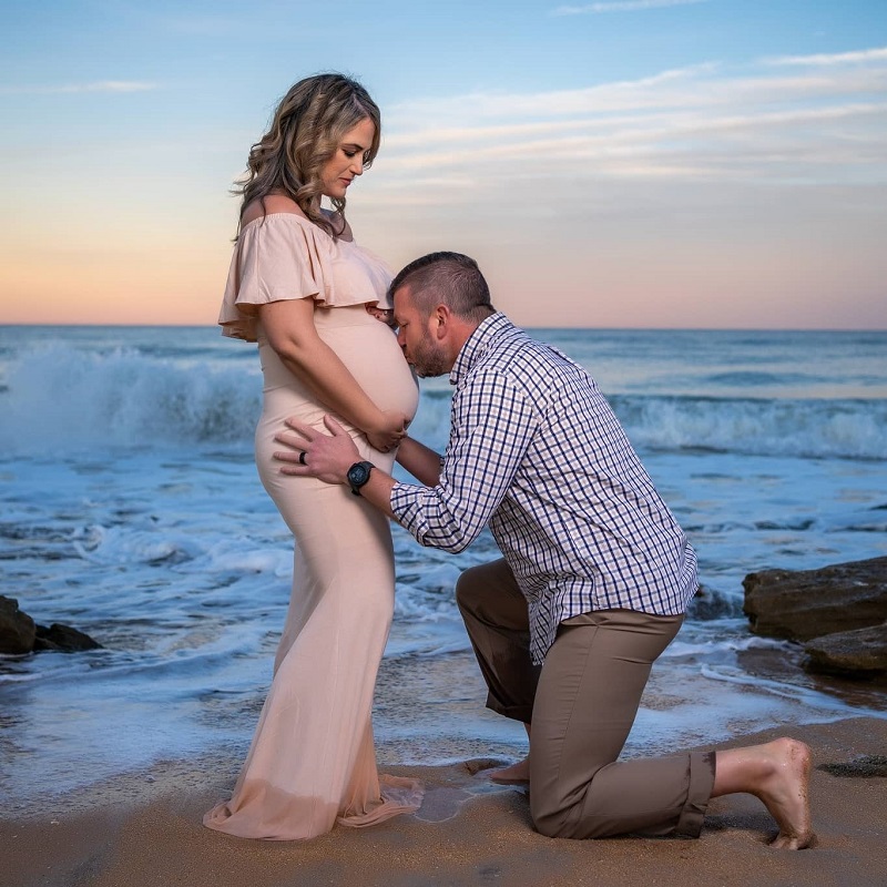 Couples Maternity Beach Photoshoot Idea and Dress