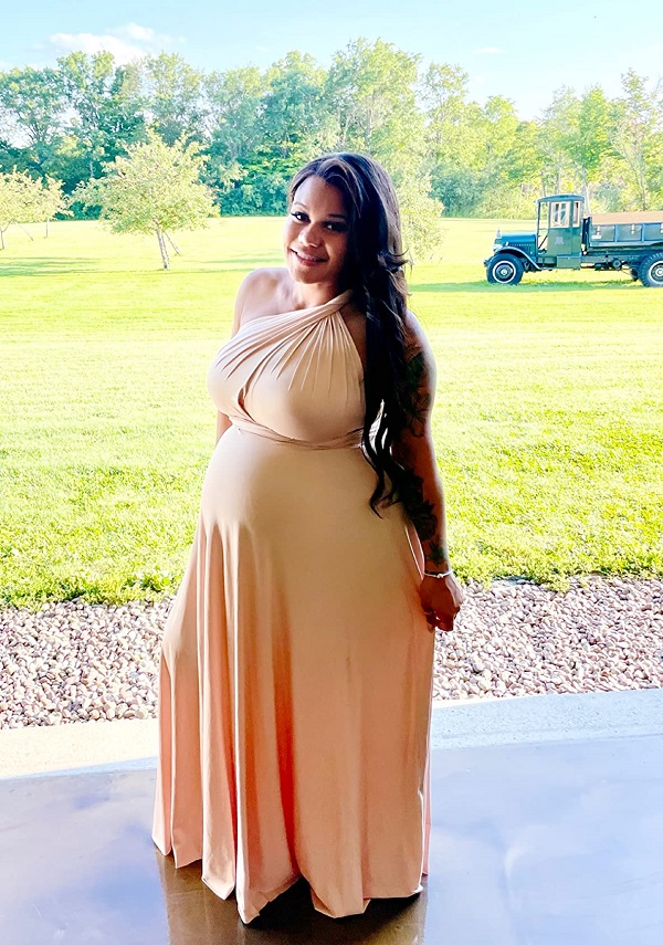 Champagne Maternity Wedding Guest Dress