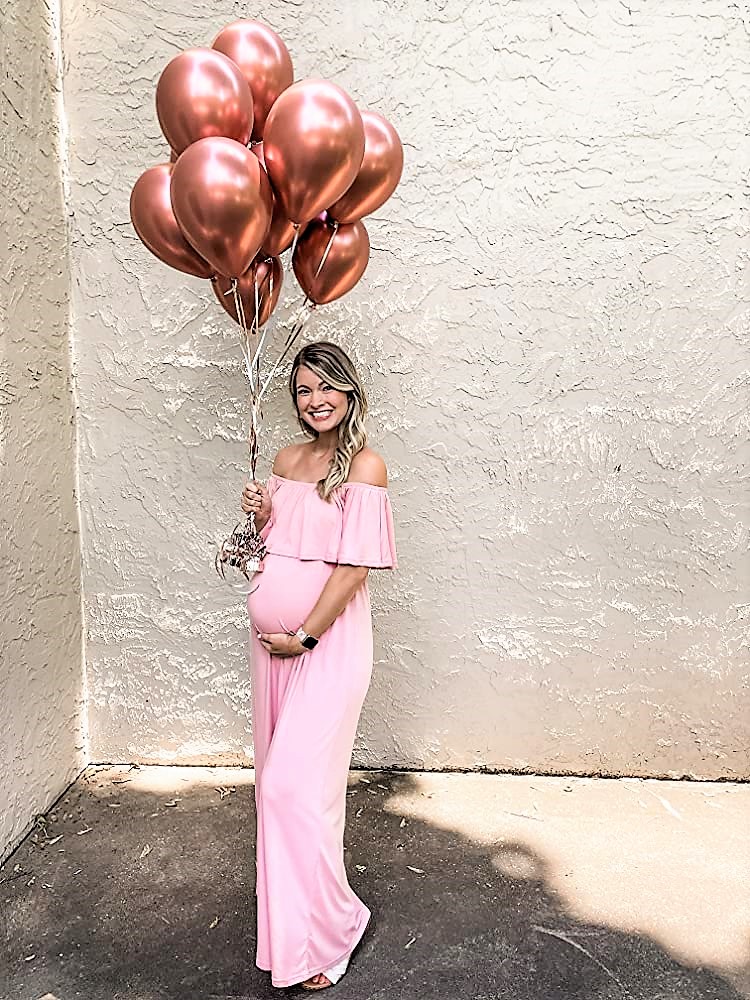 Cute Light Pink and Dusty Pink Maxi Baby Shower Dress