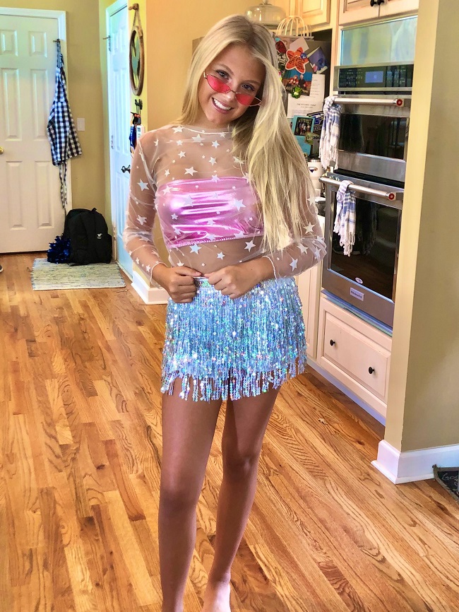 Cute Rave Festival Outfit with Silver Skirt