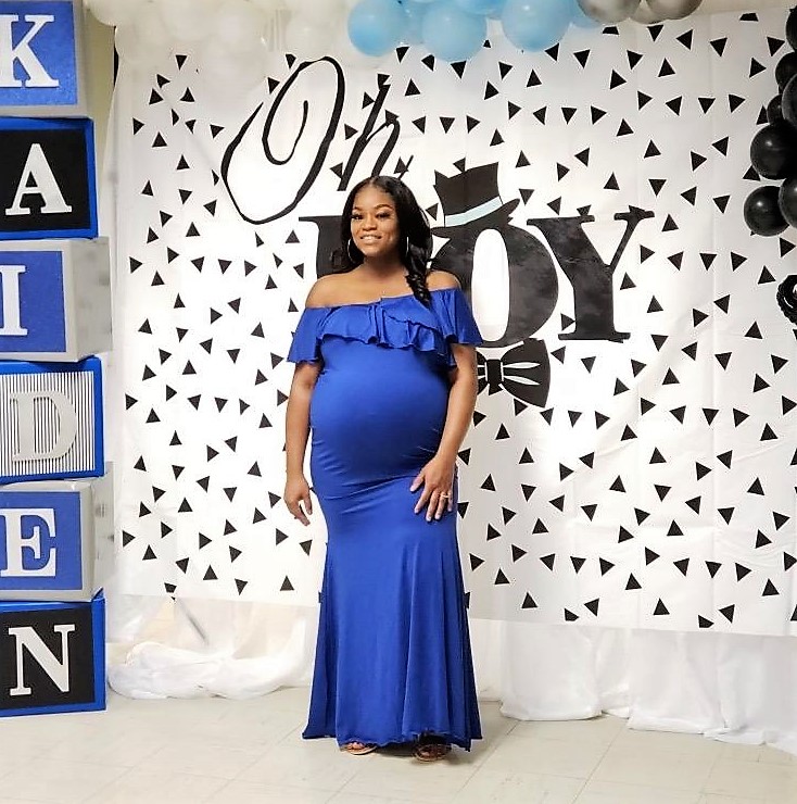 Dark Blue and Royal Blue Maternity Baby Shower Gown