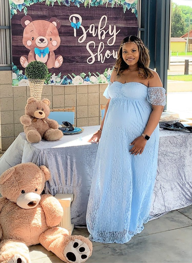 Maternity Light Blue Floral Lace Baby Shower Dress