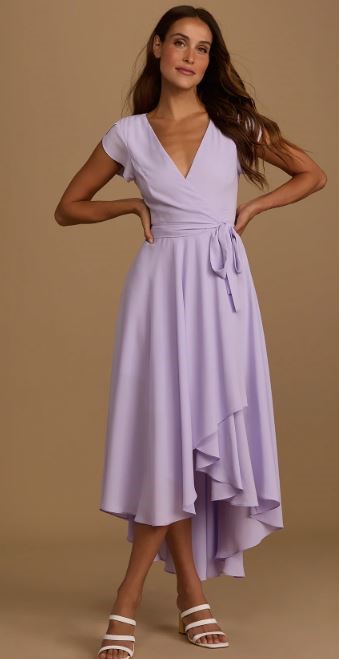 Light Purple Lavender High-Low Outdoor Wedding Guest Dress
