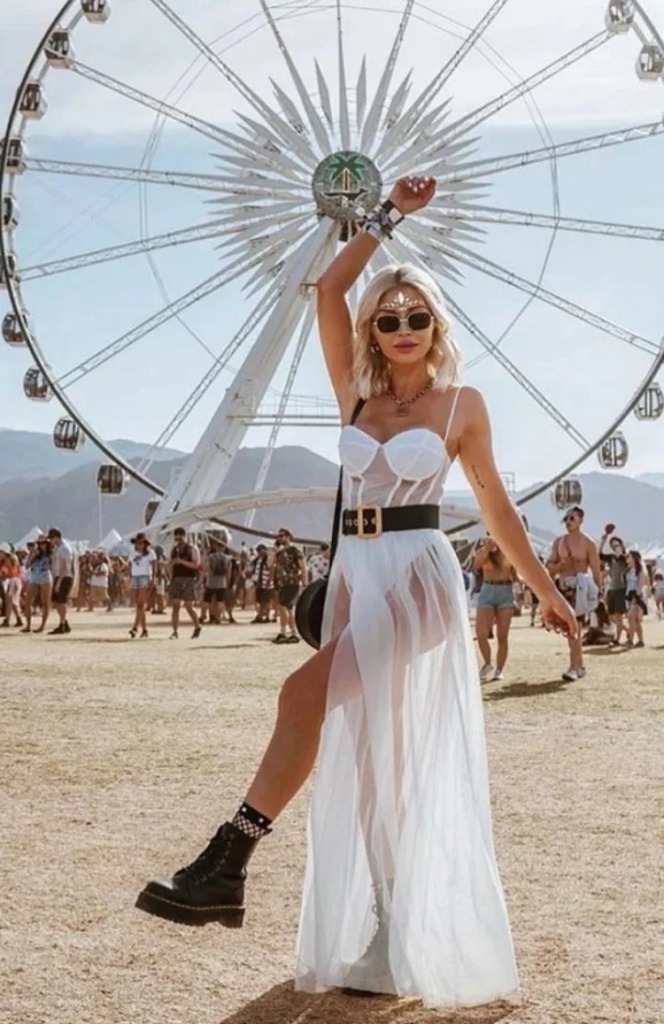 White Music Festival Outfit with Doc Marens and White See Through jumpsuit