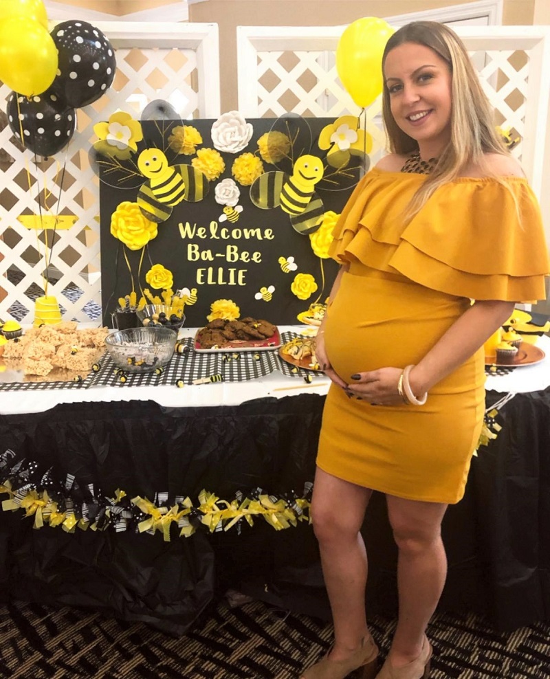 Short Mustard Yellow Maternity Dress for Baby Shower