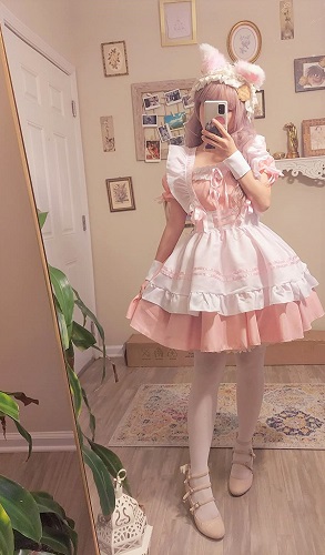 Pink French Maid Cosplay Costume for Women