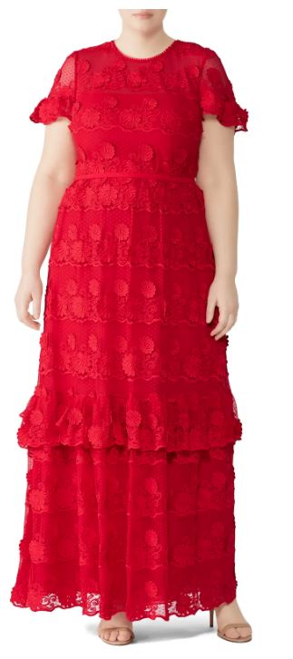 Red Plus Size Formal Dress and Black Tie Wedding Guest Dress by ML Monique LHuillier