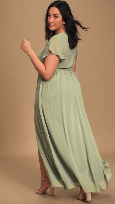 Plus Size Green Maxi Dress with Sleeves for Summer Wedding Guest