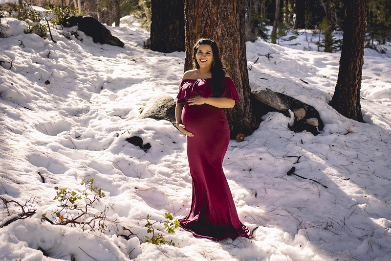 Red Winter Maternity Photoshoot Gown