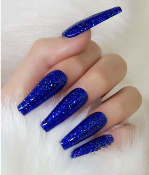Royal Blue Coffin Nails with Sparkles