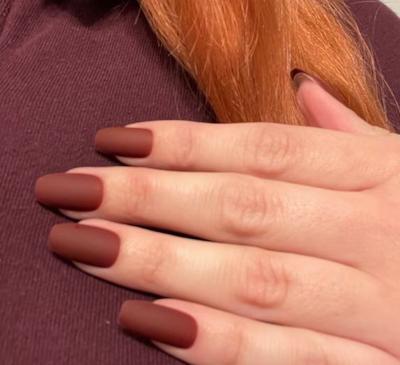 Short Coffin Maroon Nails for Fall
