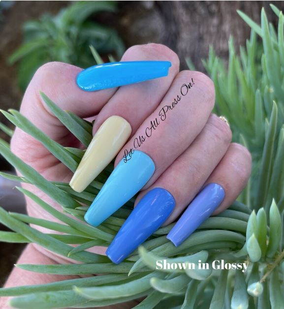 Summer Coffin Nails in Blue and Yellow