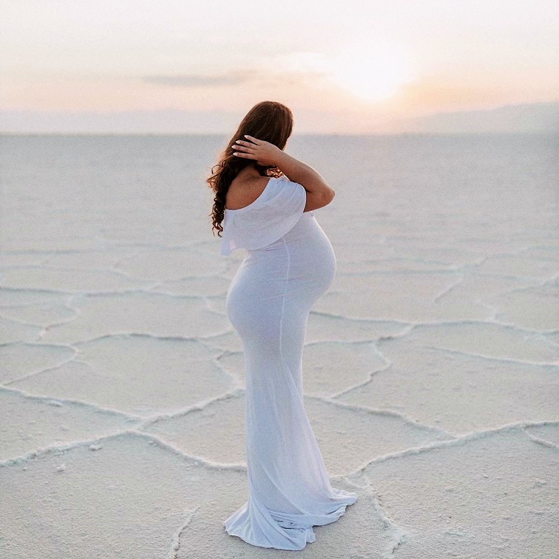 White Beach Maternity Photoshoot Gown