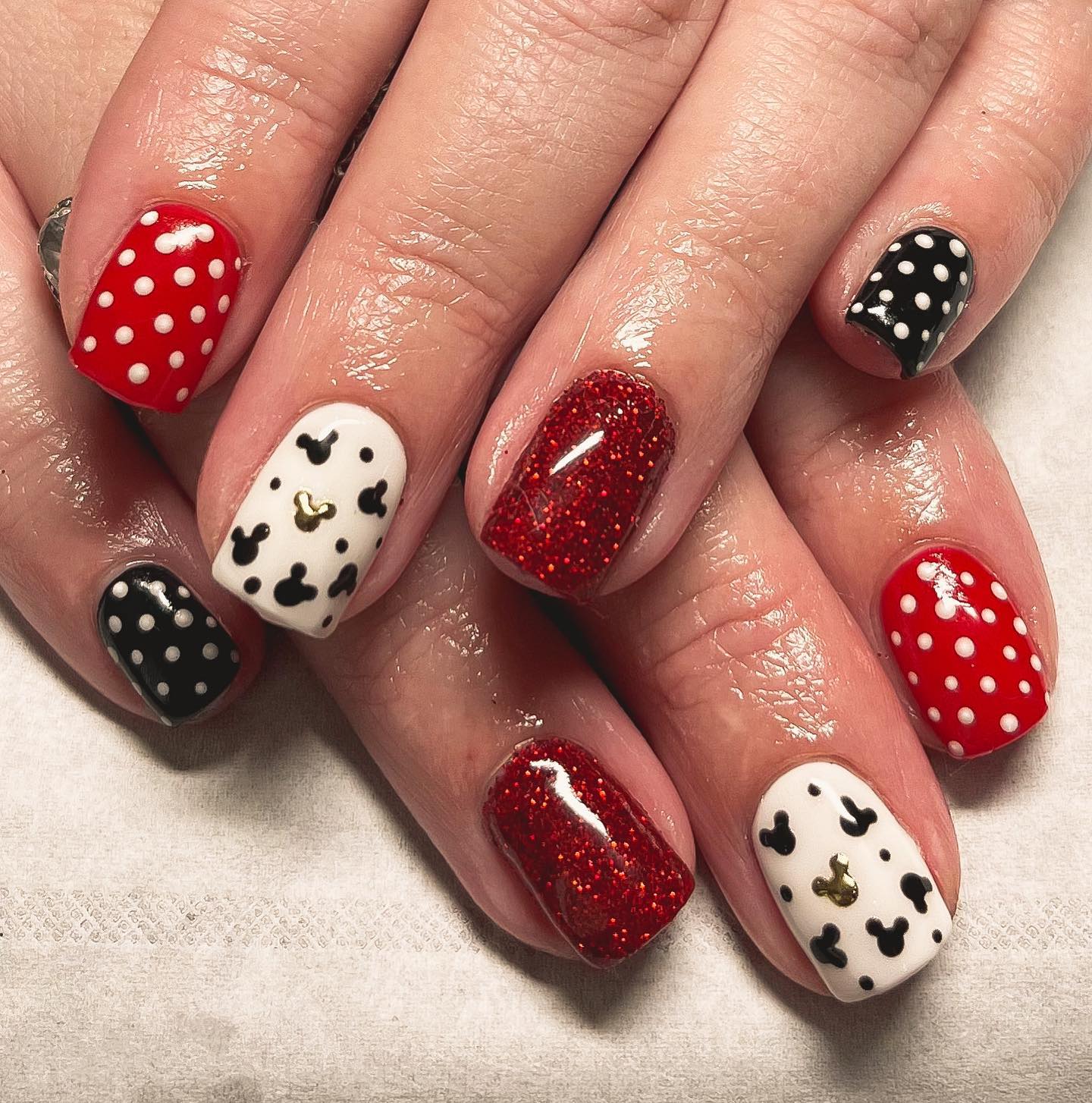 Disney Red and White Nails with Mickey Mouse