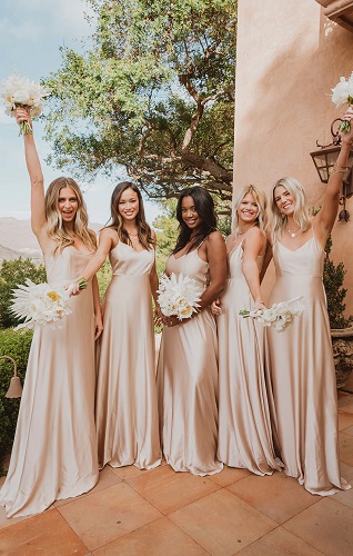 Champagne Long Bridesmaid Dresses in Satin