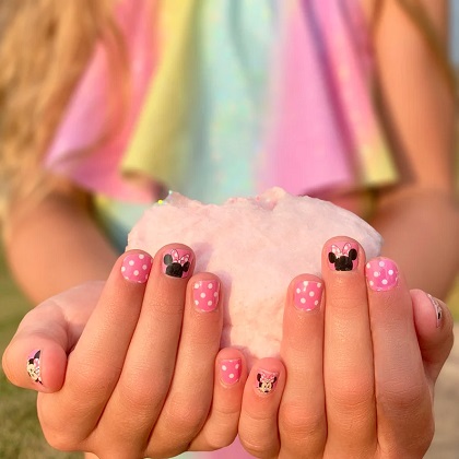 Kids Pink Polka Dot Disney Nails