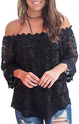 Off Shoulder Lace Blouse Shirt That Hides Tummy by MIHOLL