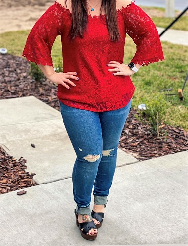 Off the Shoulder Red Blouse Shirt That Hides Tummy and Belly Fat