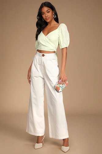 Outfit with Dressy White Capris and Mint Green Crop Top