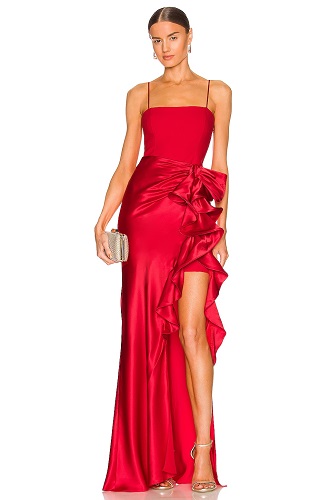 Red Dress with Large Bow on Side and High Slit