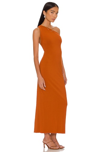 Rust Orange One Shoulder Wedding Guest Dress by The Line by K