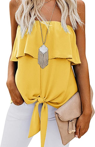 Summer Off The Shoulder Tie Shirt Top That Hides Belly