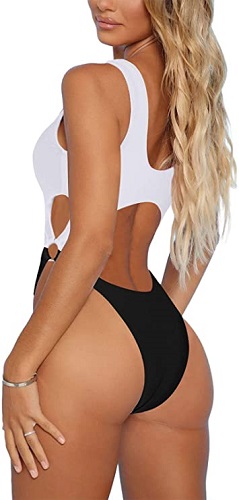 Thong Monokini Swimsuit in Black and White