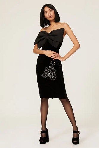 Velvet Black Dress with Bow on Front