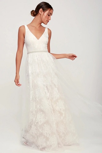 White Beaded Elopement Dress