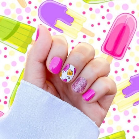 Hot Pink Back to School Nails with Popsicles