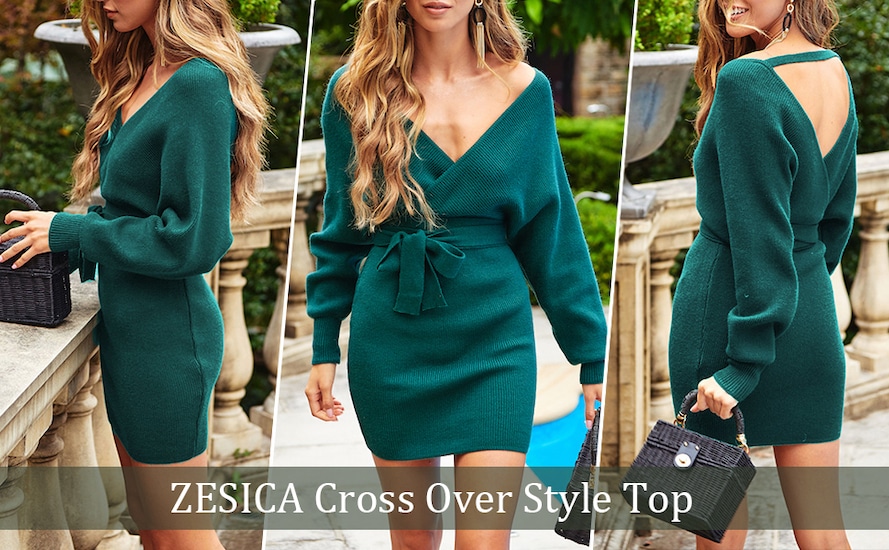 ZESICA Fall Green sweater dress