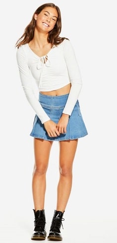 Back to School Outfit for High School Denim Skirt and Long Sleeve Shirt