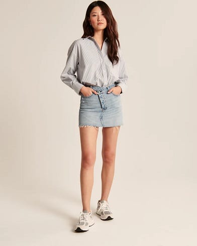 Back to School Outfit for High School with Denim Skirt and Collared Shirt