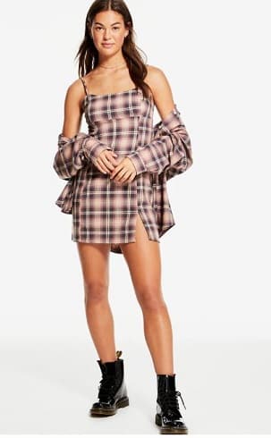 Back to School Outfit for High School with Plaid Dress and Black Boots